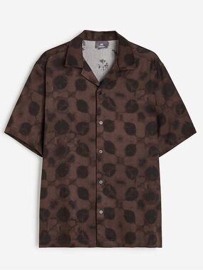 H&M size large Brown regular fit lyocell resort button up shirt NWT